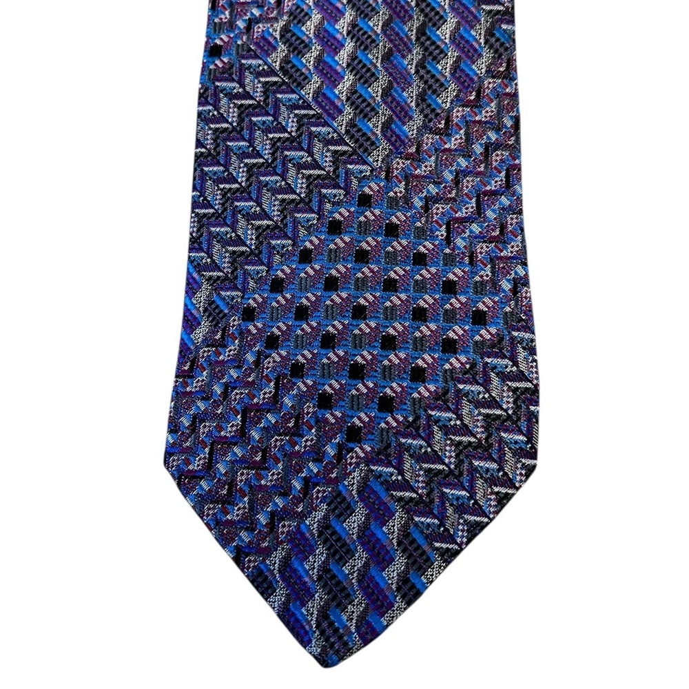 Missoni Cravatte Silk Tie - Geometric Zigzag Pattern Purple Blue - Made in Italy